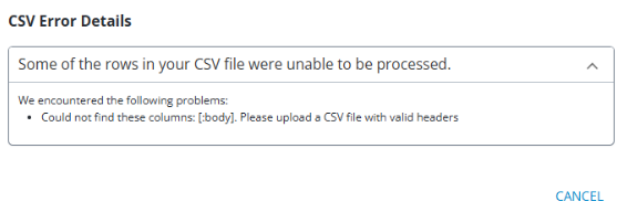 CSV error details